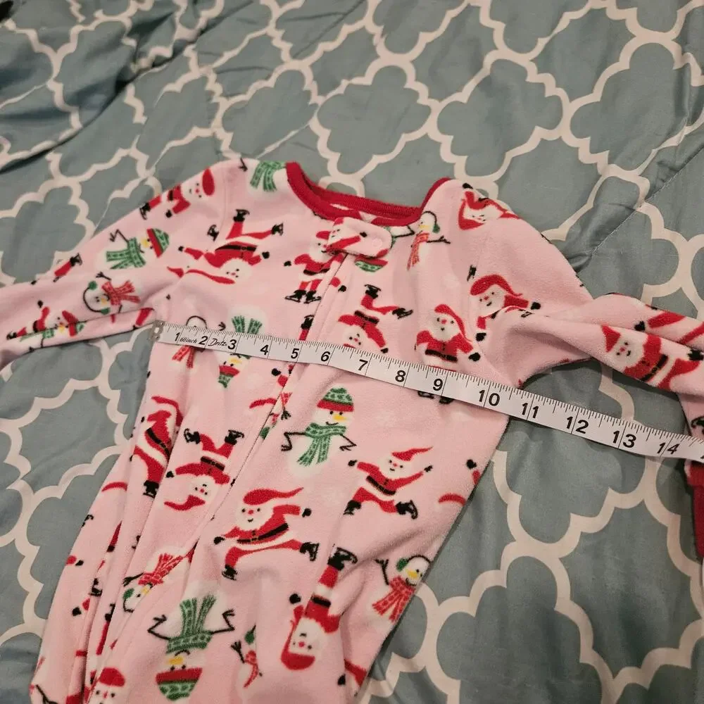 Carter’s 24M Christmas Fleece Footed Pajamas Pink Santa Snowman Sleeper Girls